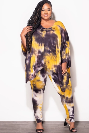 Layered Protection Comfortable Look Final Sale Plus Size 2pc Set in Mustard and Black Tie Dye Print