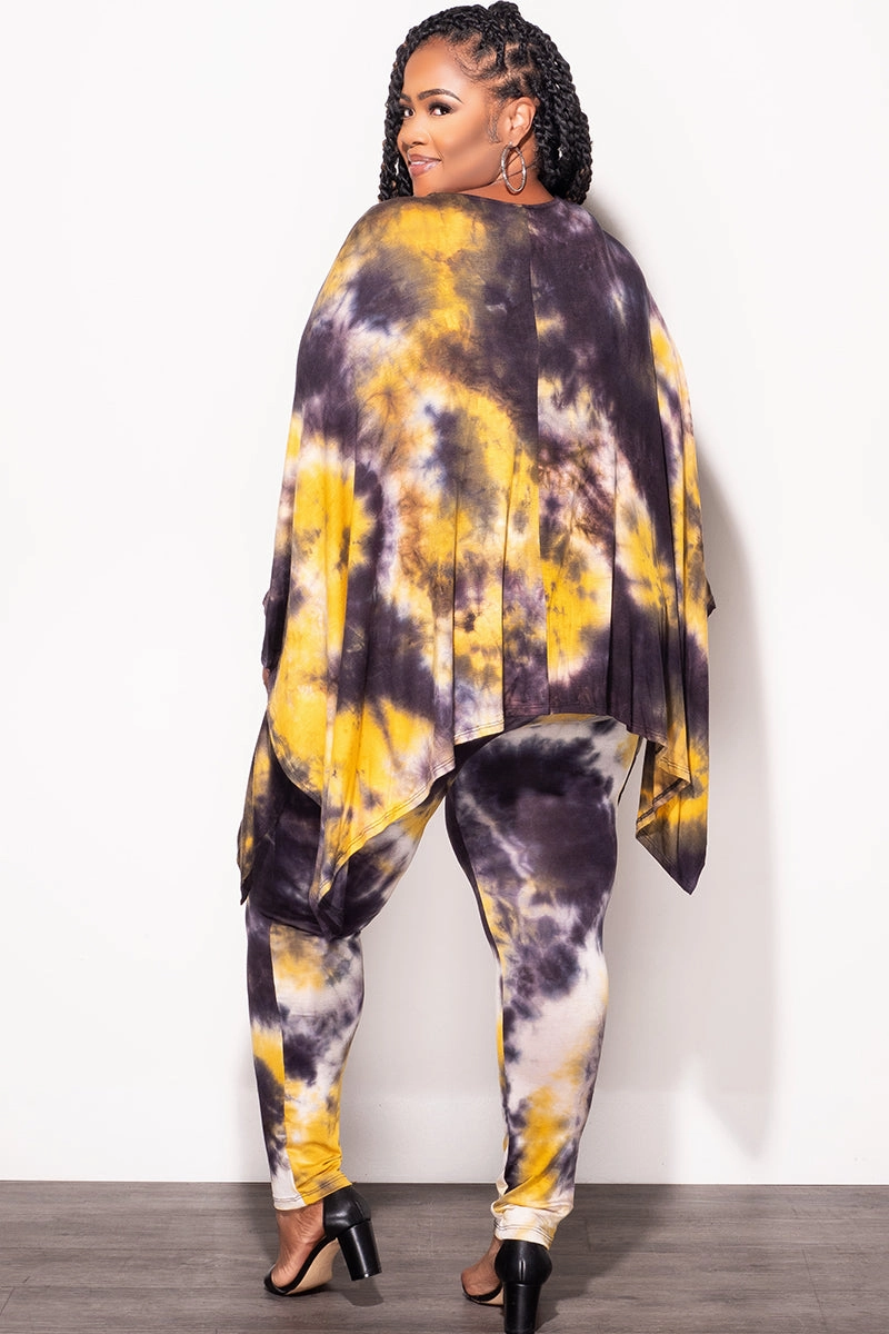 Soft Waistband Secure Closures Final Sale Plus Size 2pc Set in Mustard and Black Tie Dye Print