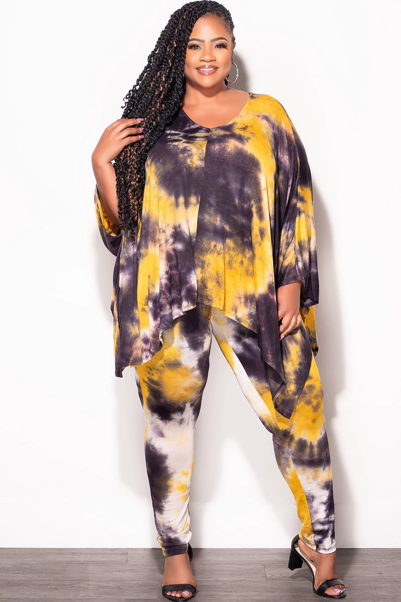 Layered Protection Comfortable Look Final Sale Plus Size 2pc Set in Mustard and Black Tie Dye Print