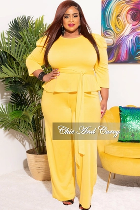 Final Sale Plus Size 2pc Set Peplum Top & Pants in Yellow work mode