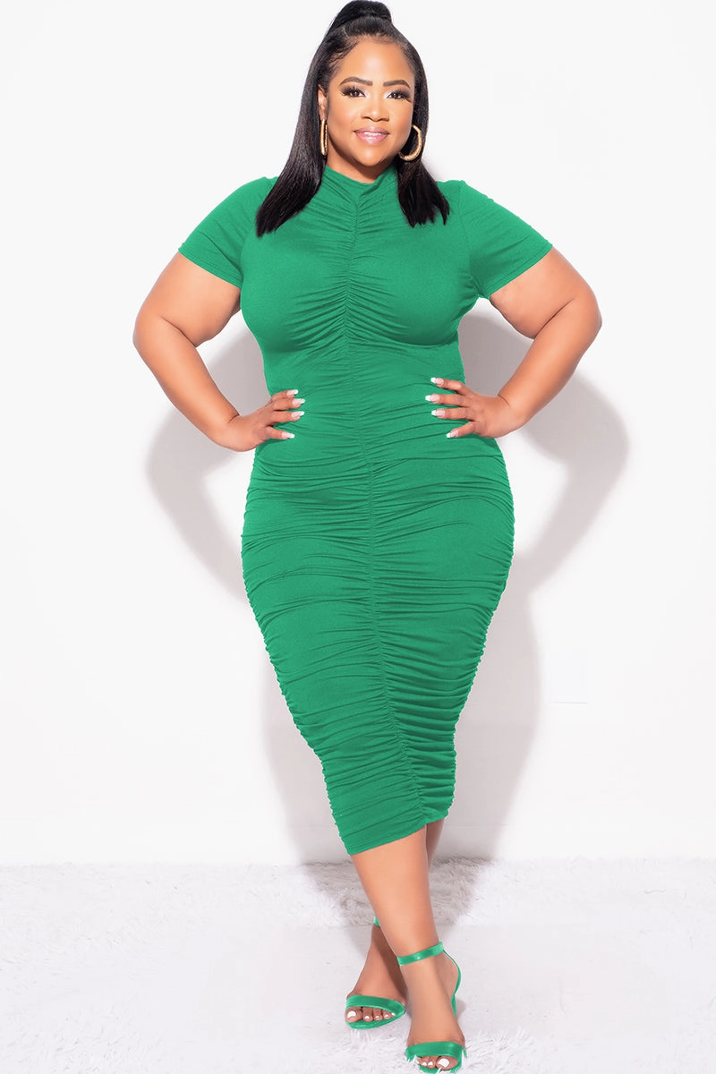 Final Sale Plus Size 2pc Set Ruched Crop Top & Skirt in Green Fit Flex Cool Comfort