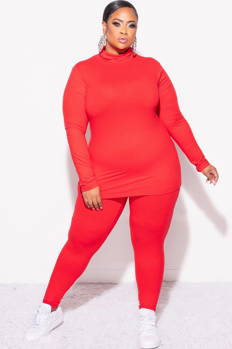 Final Sale Plus Size 2pc Set Turtleneck & Legging in Ruby Commuter Fit Slim Look Fit