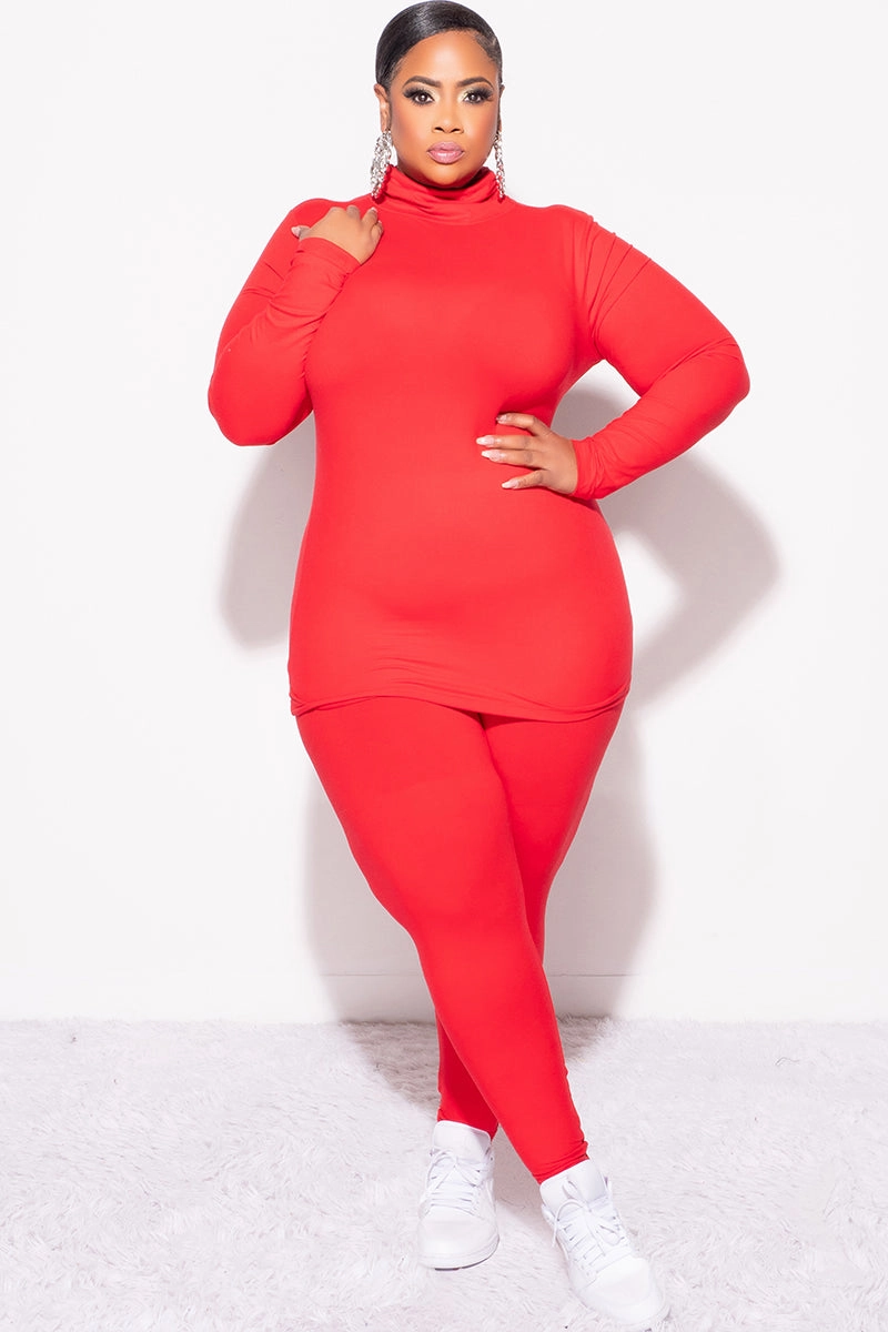 Final Sale Plus Size 2pc Set Turtleneck & Legging in Ruby Soft Wear Wrinkle resistant fabric