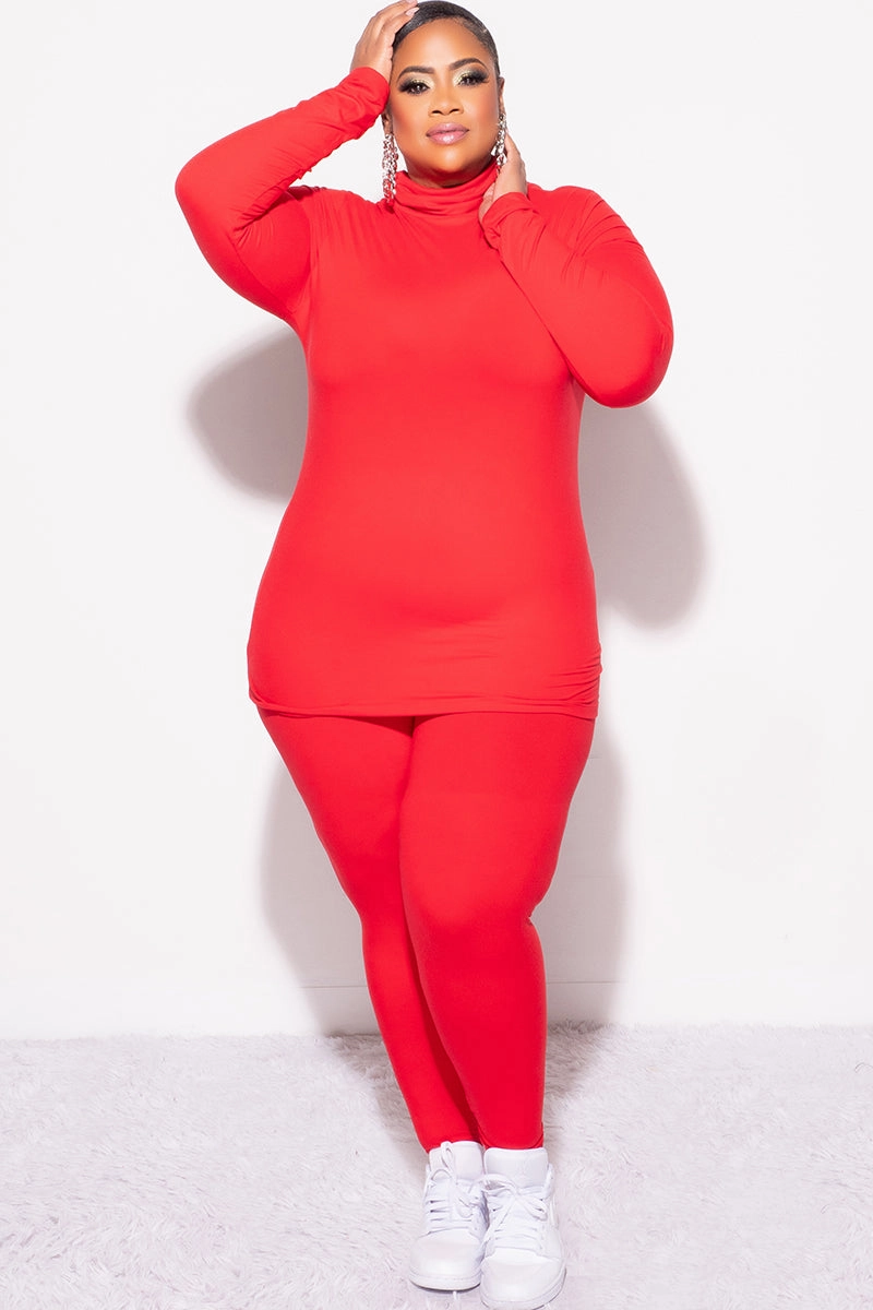 BreathableMeshLining Final Sale Plus Size 2pc Set Turtleneck & Legging in Ruby