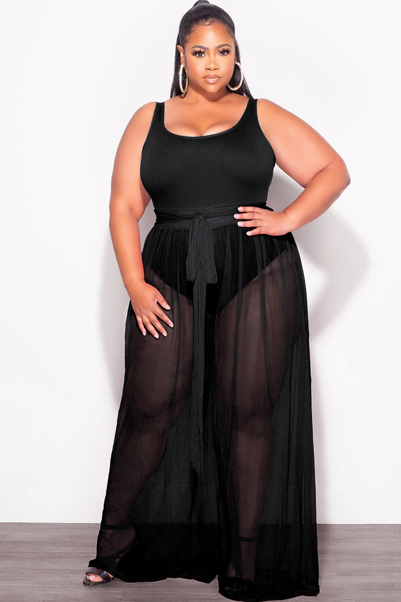 Final Sale Plus Size 2pc Sheer Duster and Pants Set in Black Sleek and Soft