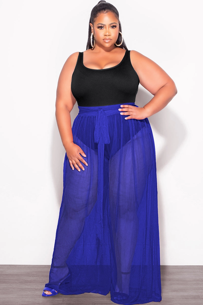 Comfortable Look Wear Sporty Layers Final Sale Plus Size 2pc Sheer Duster and Pants Set in Royal Blue