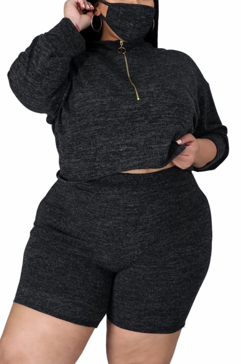 Final Sale Plus Size 2pc Short Set in Charcoal Chilly Day Comfort
