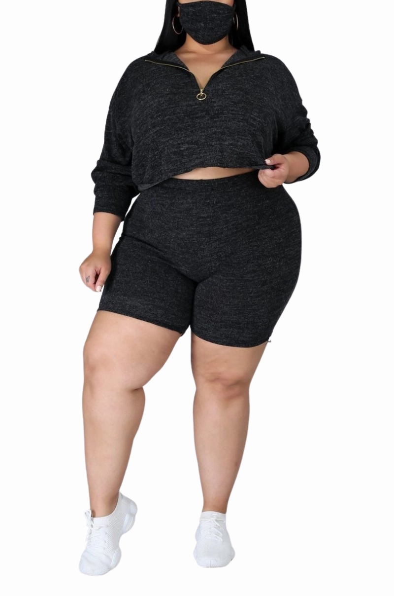 Final Sale Plus Size 2pc Short Set in Charcoal Effortless Fit Trendy Cut