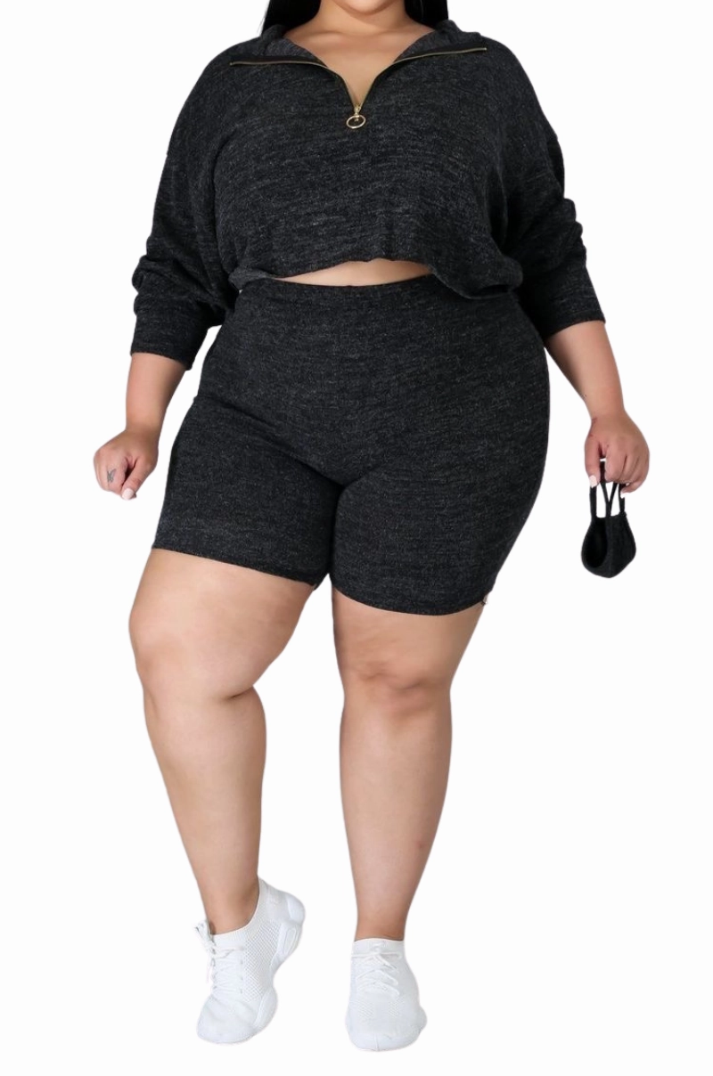 No Irritation Seams Final Sale Plus Size 2pc Short Set in Charcoal