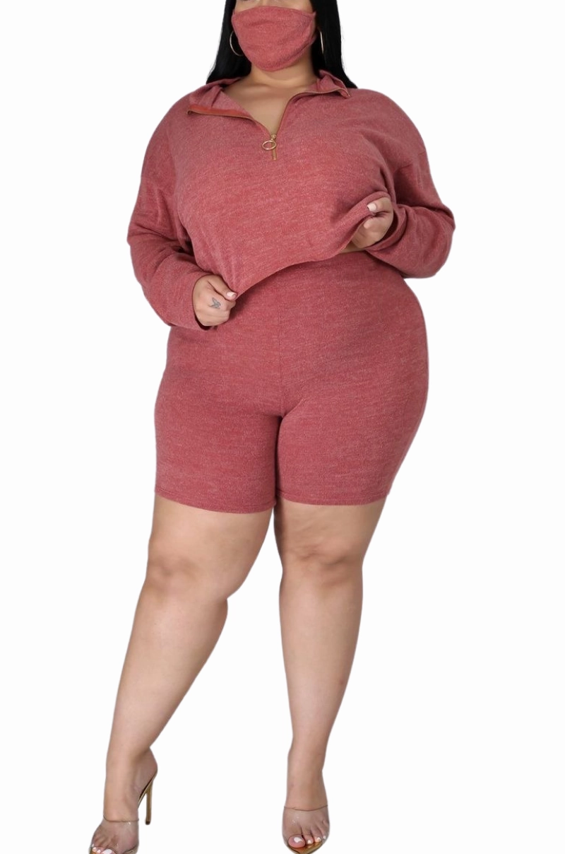Final Sale Plus Size 2pc Short Set in Rust Clean Lines Core Flex