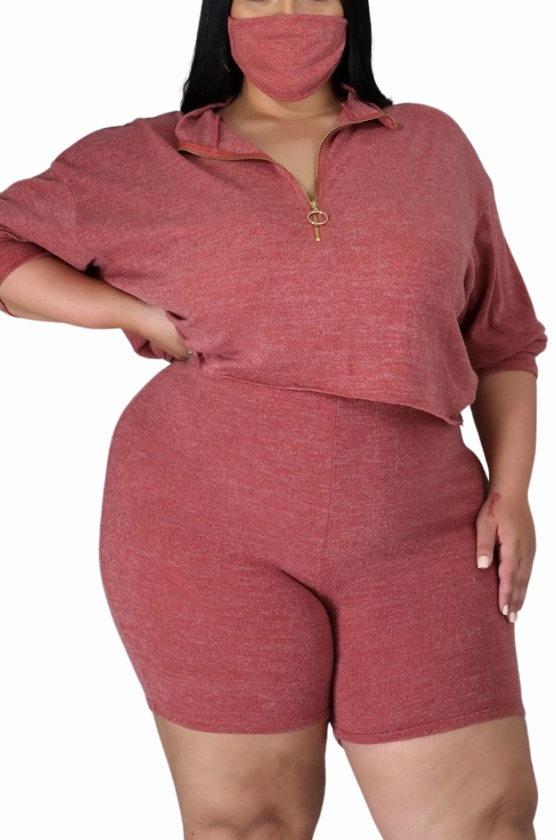 GussetedCrotch Sporty Comfort Final Sale Plus Size 2pc Short Set in Rust