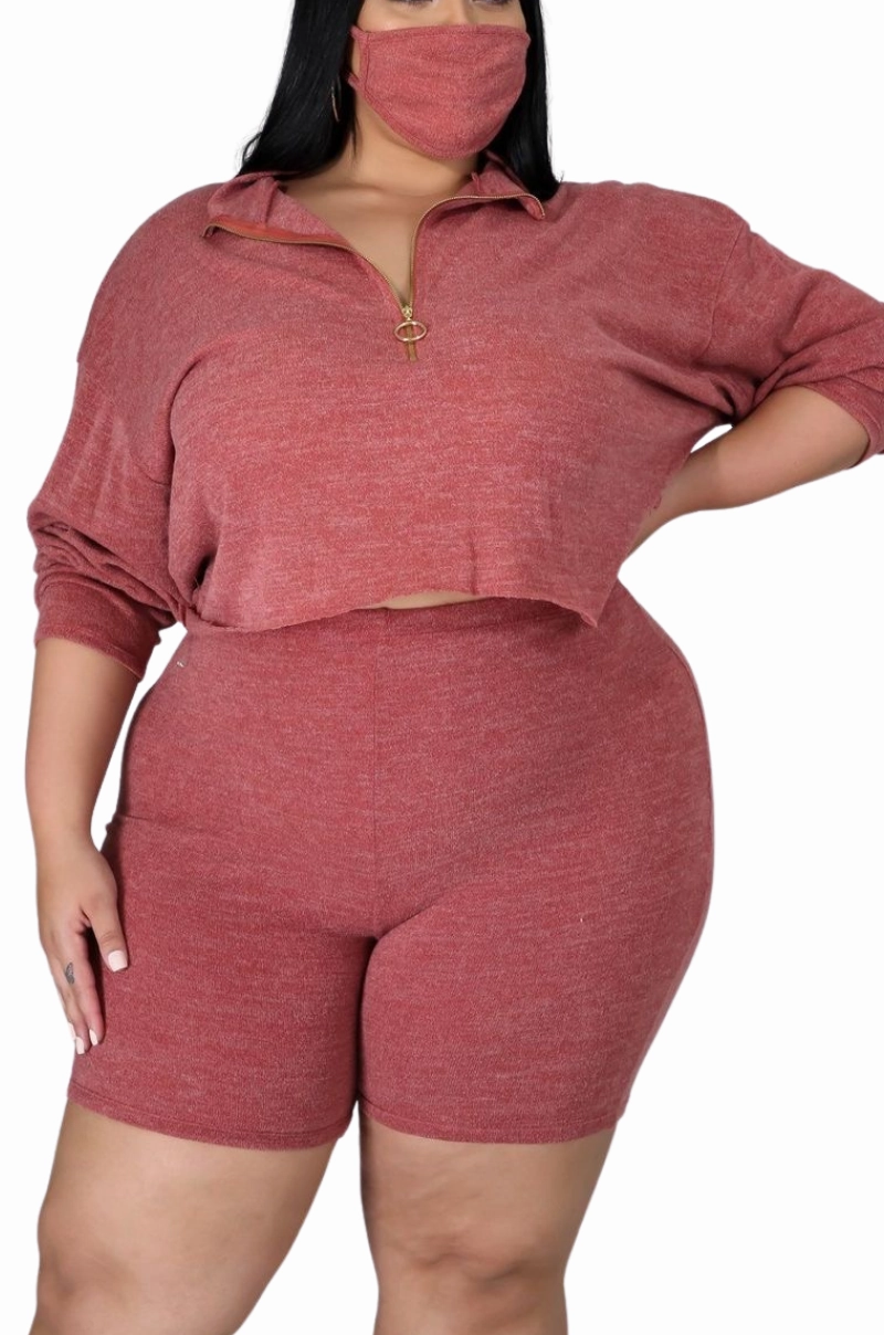Final Sale Plus Size 2pc Short Set in Rust Comfortable Wear Moisture Management
