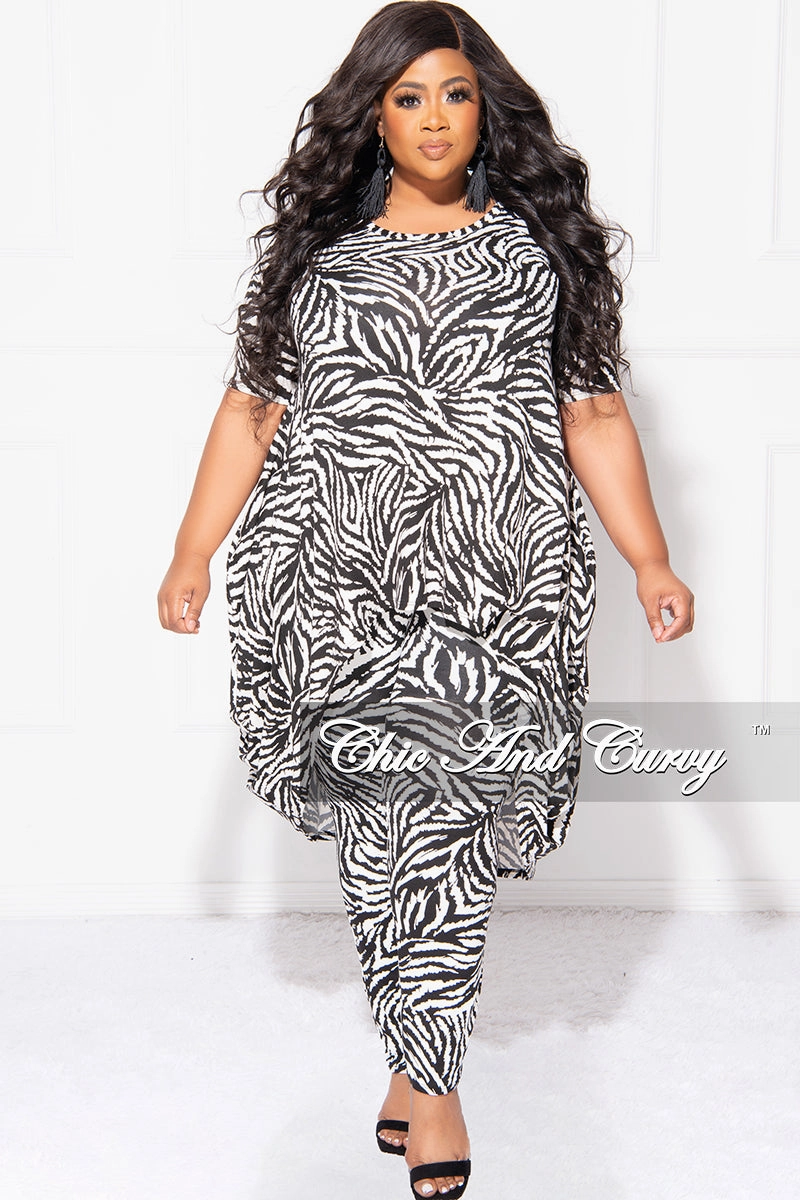 Practical Wear Final Sale Plus Size 2pc Short Sleeve High Low Top And Leggings Set In Black & White Zebra Print