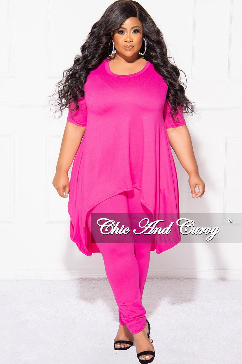 Durable Hem Stretch Flex Final Sale Plus Size 2pc Short Sleeve High Low Top And Leggings Set In Magenta