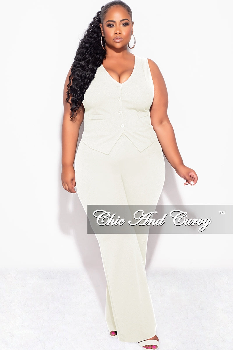 Final Sale Plus Size 2pc Sleeveless Blazer Vest and Pants Set in Ivory DurableBartack