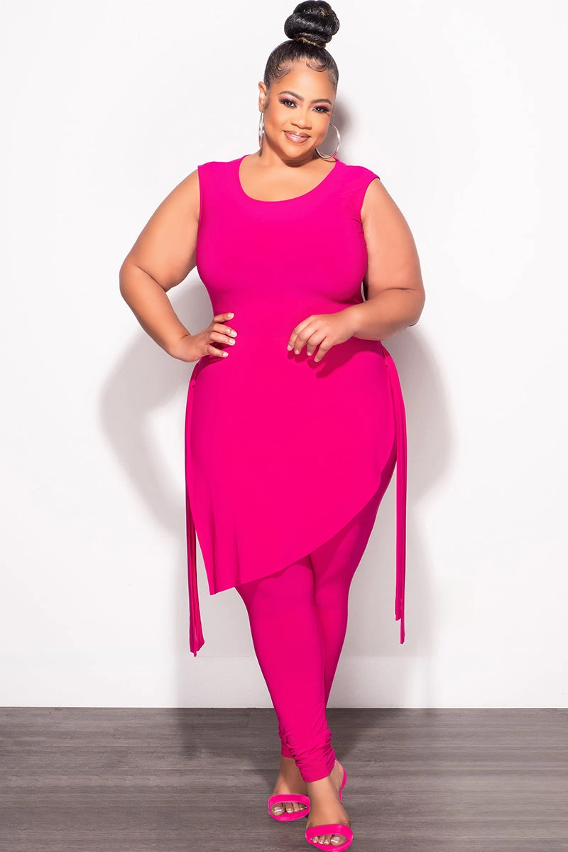 Compact Storage Final Sale Plus Size 2pc Sleeveless Top and Pants Set in Fuchsia