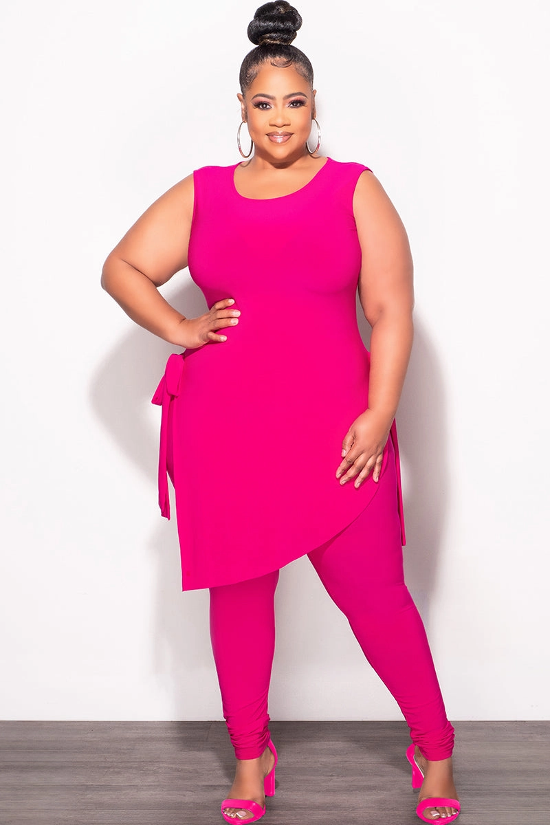 Active Design DurableReinforcedMaterial Final Sale Plus Size 2pc Sleeveless Top and Pants Set in Fuchsia