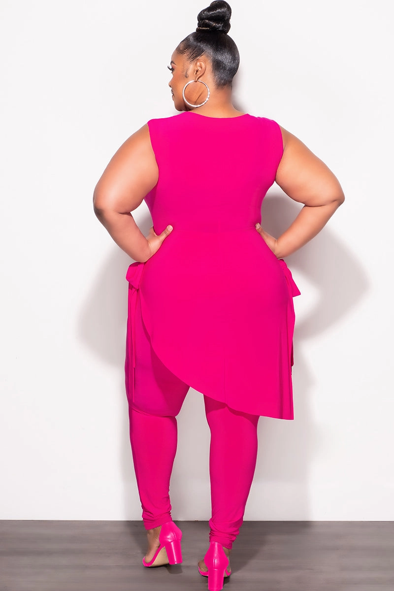 Final Sale Plus Size 2pc Sleeveless Top and Pants Set in Fuchsia Quick Fit Wear Comfort Fit