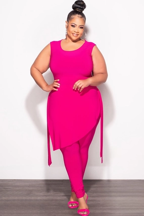 Compact Storage Final Sale Plus Size 2pc Sleeveless Top and Pants Set in Fuchsia