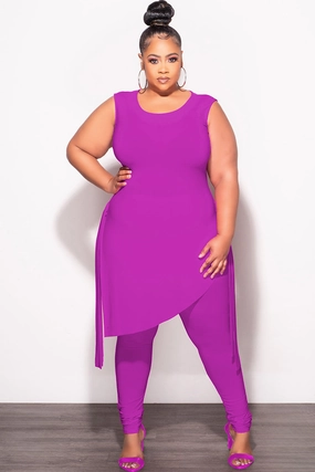 High Quality Material Travel Essential Final Sale Plus Size 2pc Sleeveless Top and Pants Set in Magenta