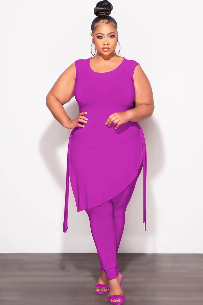 Final Sale Plus Size 2pc Sleeveless Top and Pants Set in Magenta Sporty Cut