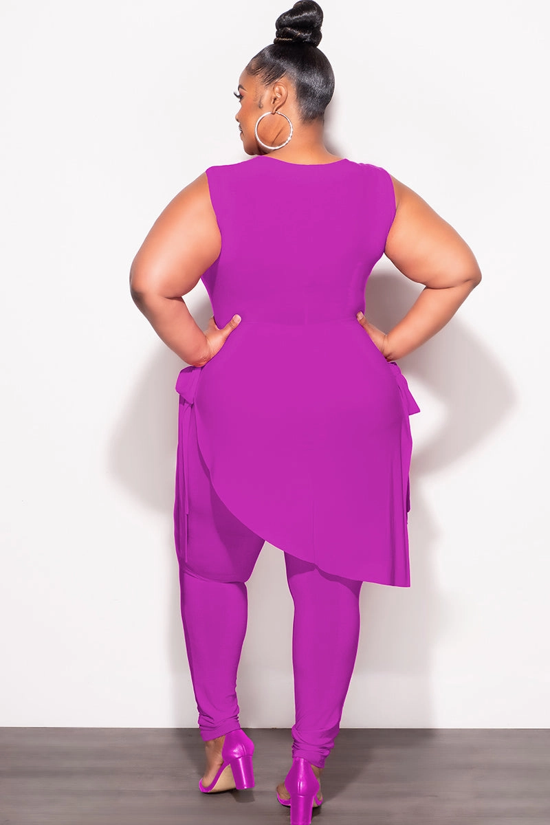 Low Bulk Final Sale Plus Size 2pc Sleeveless Top and Pants Set in Magenta
