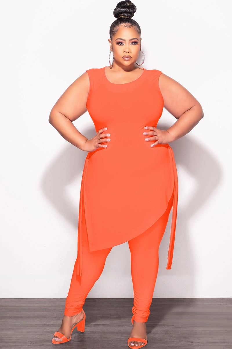 Final Sale Plus Size 2pc Sleeveless Top and Pants Set in Orange Active Comfort Fit