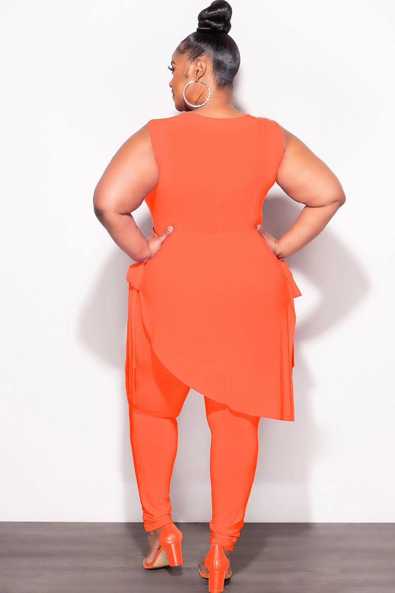 Core Support Seamless Waist Technology Final Sale Plus Size 2pc Sleeveless Top and Pants Set in Orange
