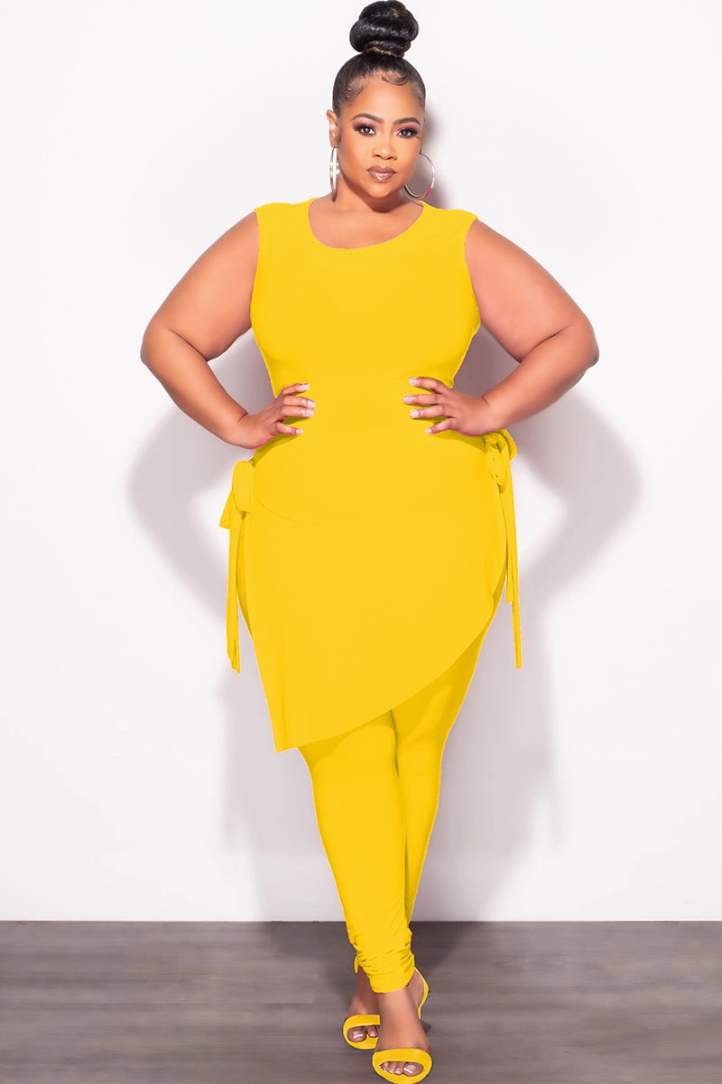 Final Sale Plus Size 2pc Sleeveless Top and Pants Set in Yellow Tailored Silhouette