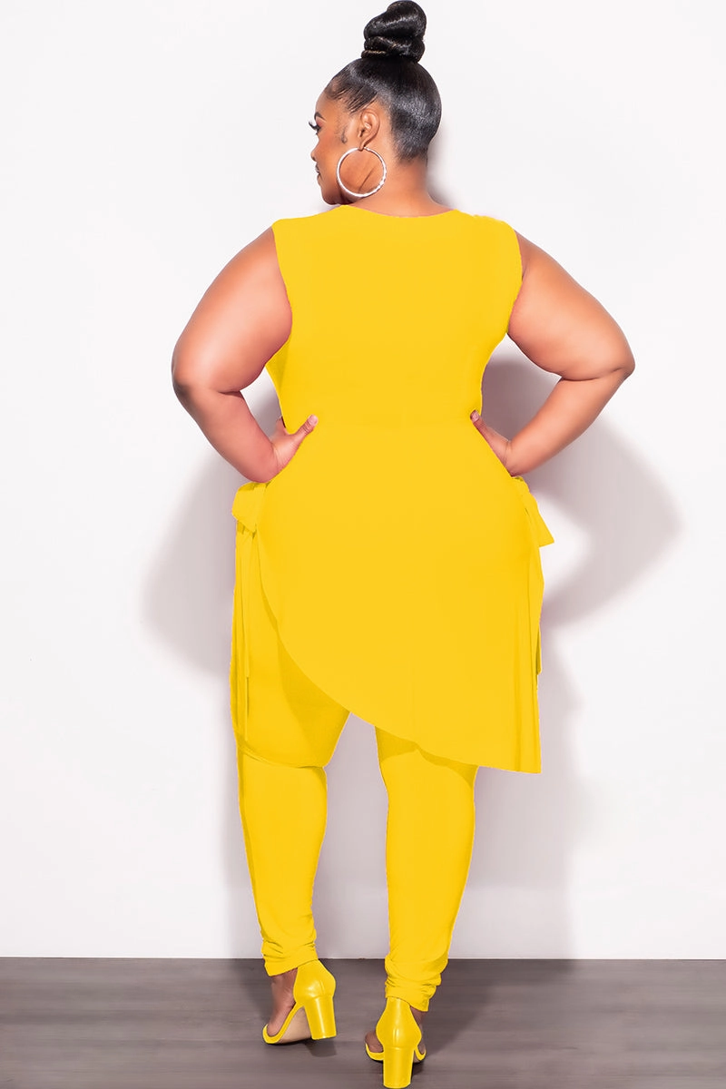 Final Sale Plus Size 2pc Sleeveless Top and Pants Set in Yellow Heat Dissipating