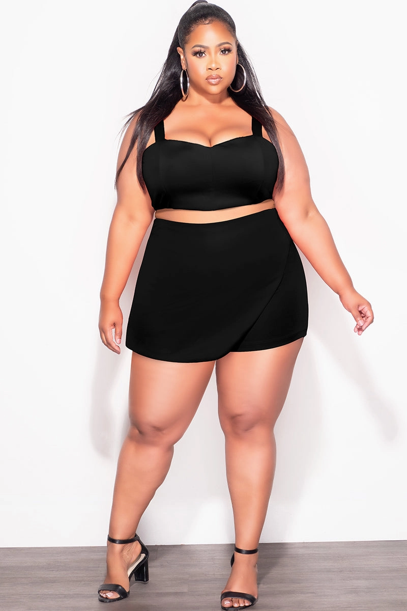 Cool Weather Stay Fresh Final Sale Plus Size 2pc Strapless Crop Top and Skort Set in Black