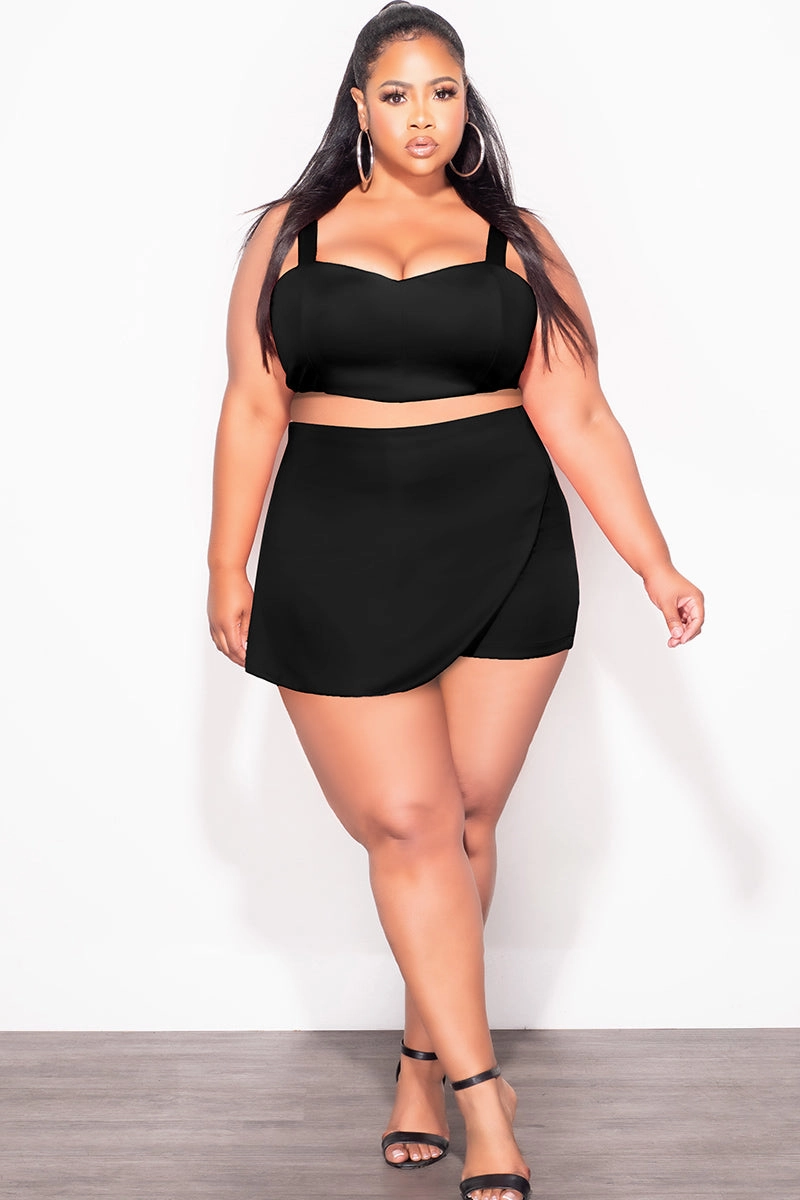 Office Appropriate Training Comfort Final Sale Plus Size 2pc Strapless Crop Top and Skort Set in Black
