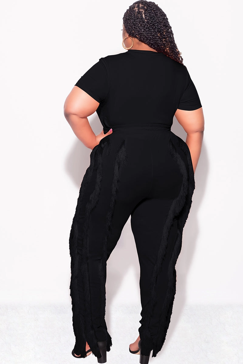 Final Sale Plus Size 2pc Tassel Pant Set in Black Quick Layer