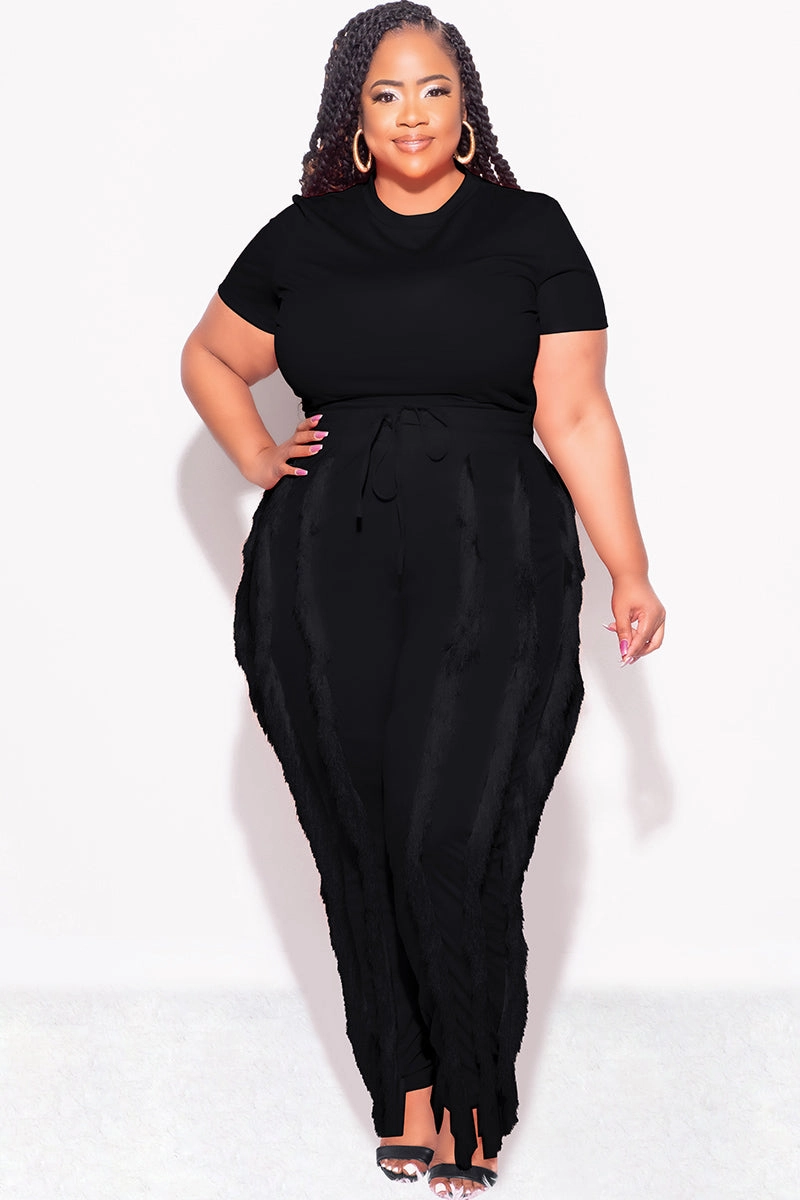 Final Sale Plus Size 2pc Tassel Pant Set in Black Easy Layer