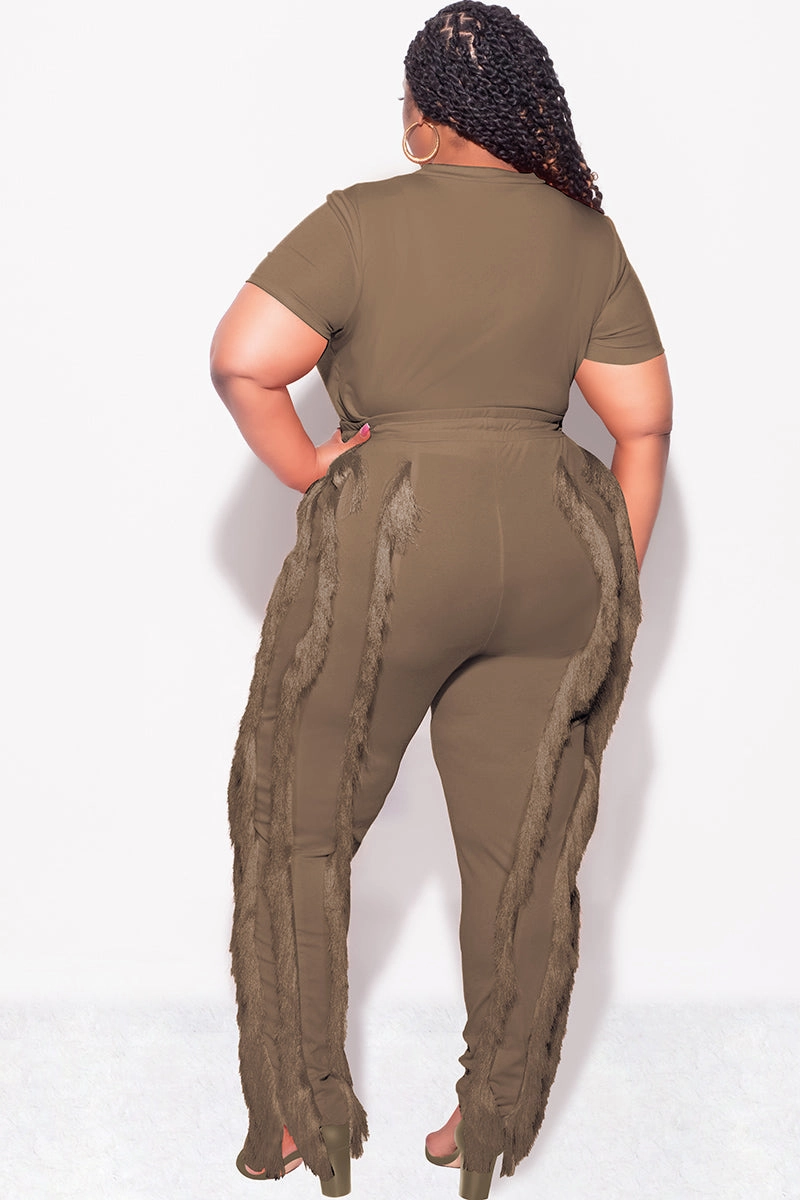 Final Sale Plus Size 2pc Tassel Pant Set in Mocha Adaptive Fit Eco Friendly Material