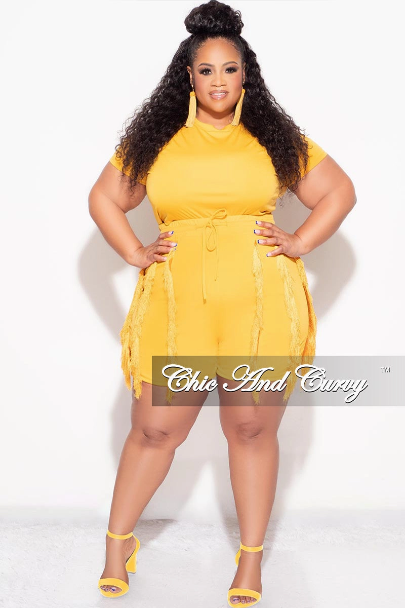 Final Sale Plus Size 2pc Tassel Set in Mustard Soft Wear