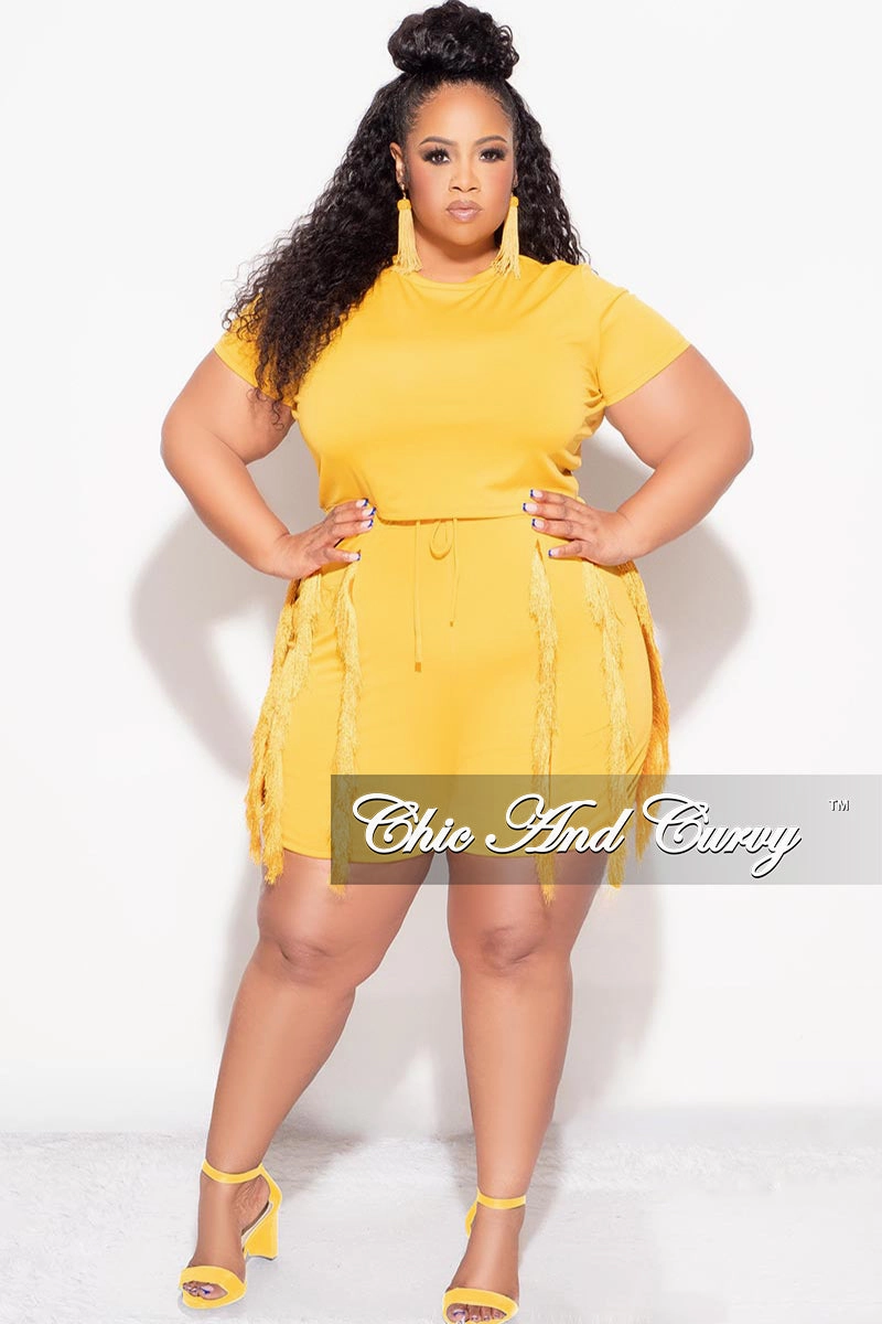 All Season Versatility Sporty Fit Final Sale Plus Size 2pc Tassel Set in Mustard