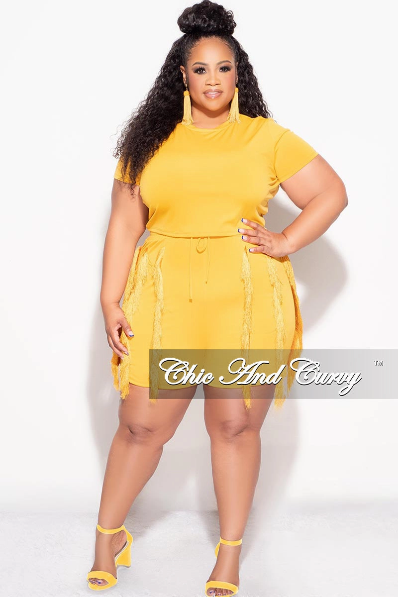Final Sale Plus Size 2pc Tassel Set in Mustard Non Binding Cuffs Soft Brushed Lining