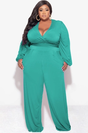 Final Sale Plus Size 2pc Tie Top & Pants in Green Professional Wear Layering Comfort