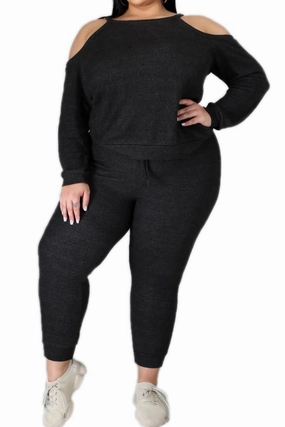 Final Sale Plus Size 2pc (Top & Jogger) Set In Charcoal MoistureControlLiner Stay Dry