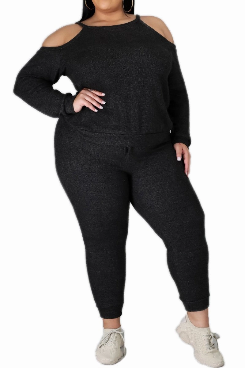 Work Flex Final Sale Plus Size 2pc (Top & Jogger) Set In Charcoal