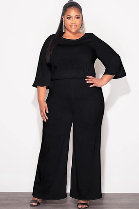 Final Sale Plus Size 2pc Top and Pants Set in Black Linen Compression Fit Durable Fit