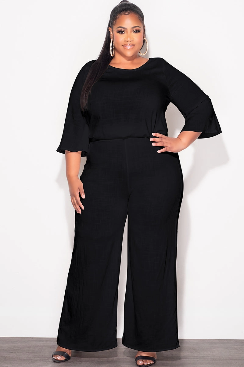 Final Sale Plus Size 2pc Top and Pants Set in Black Linen Compression Fit Durable Fit