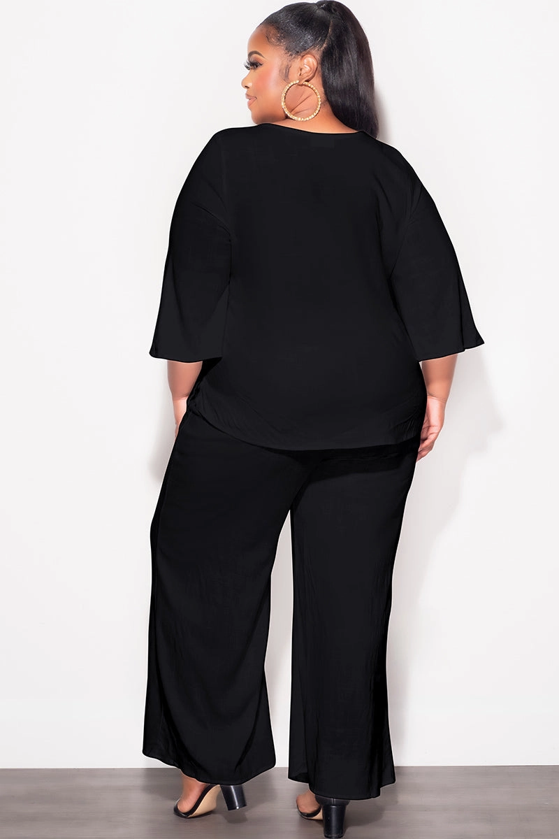 Final Sale Plus Size 2pc Top and Pants Set in Black Linen Utility Style