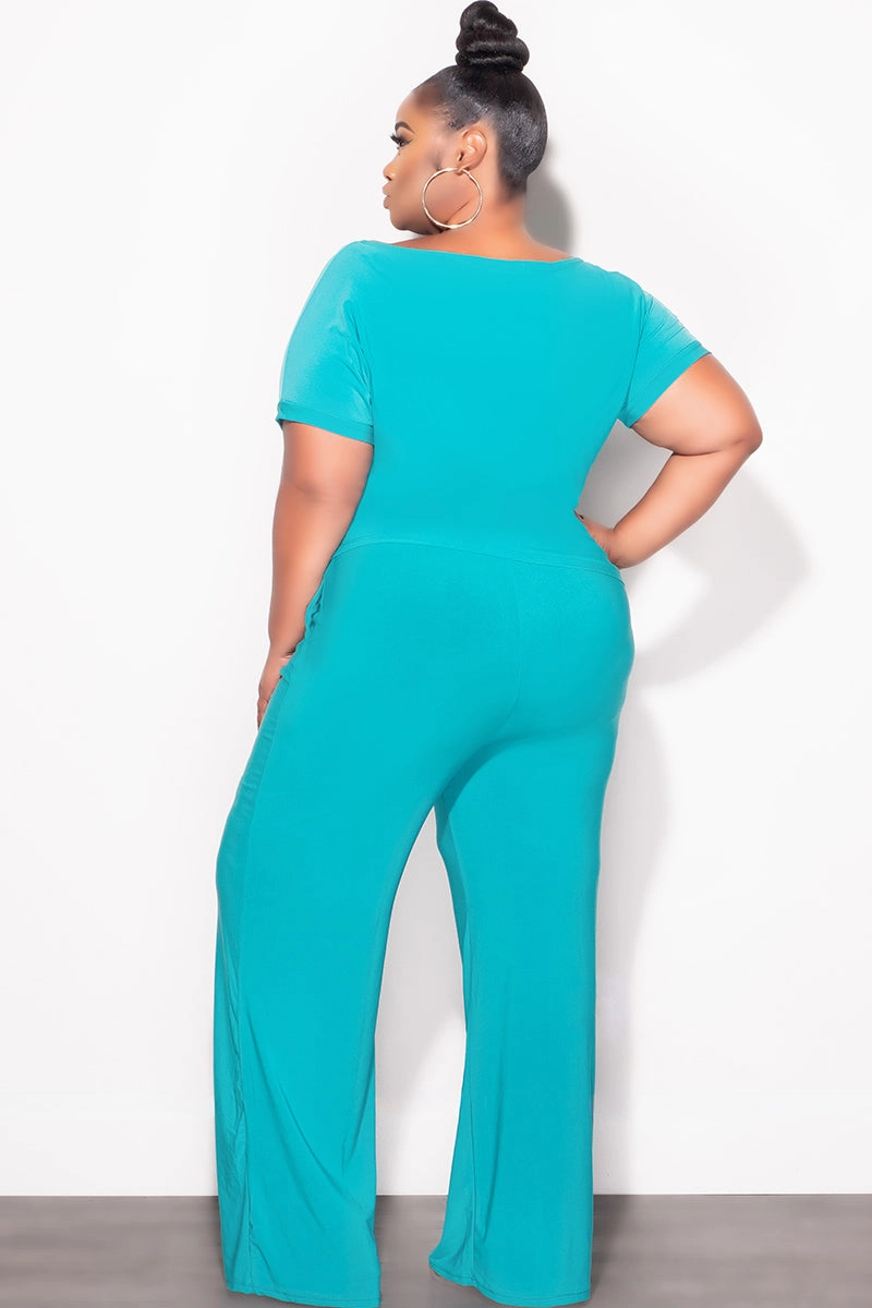 Travel Ready Movement Ease Final Sale Plus Size 2pc Top and Pants Set in Dark Teal