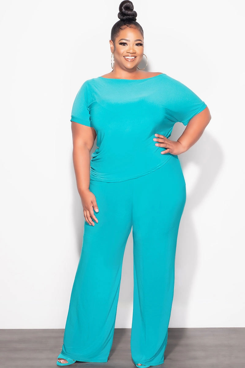 Final Sale Plus Size 2pc Top and Pants Set in Dark Teal Odor Control Technology