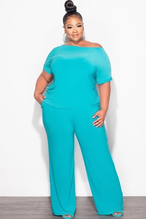 ReflectiveTrim Sporty Style Final Sale Plus Size 2pc Top and Pants Set in Dark Teal