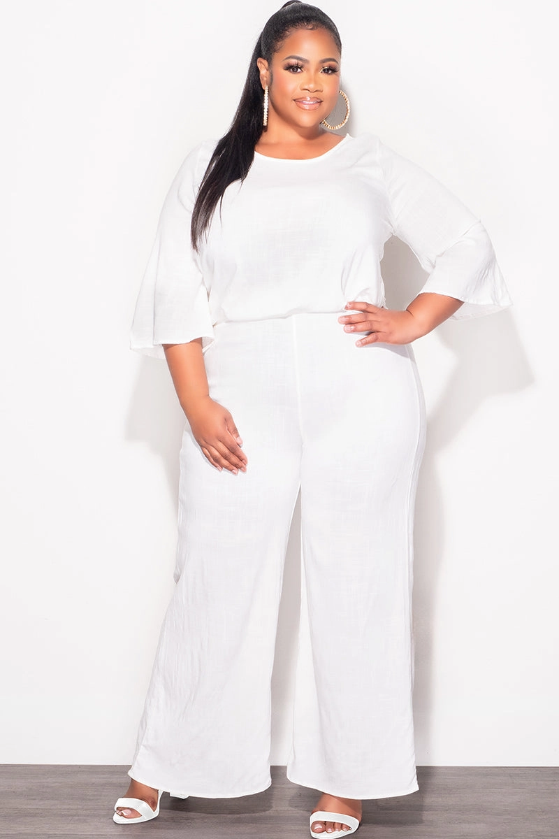 AntiStaticFinish Final Sale Plus Size 2pc Top and Pants Set in Off White Linen