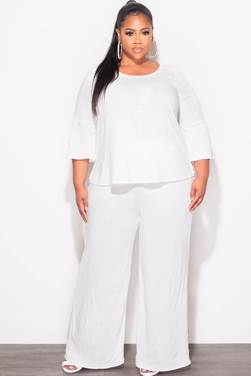 Final Sale Plus Size 2pc Top and Pants Set in Off White Linen Essential Wearable