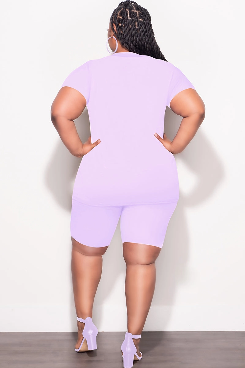 Final Sale Plus Size 2pc V Neck Biker Shorts Set in Lavender Quick Move Rugged Fit